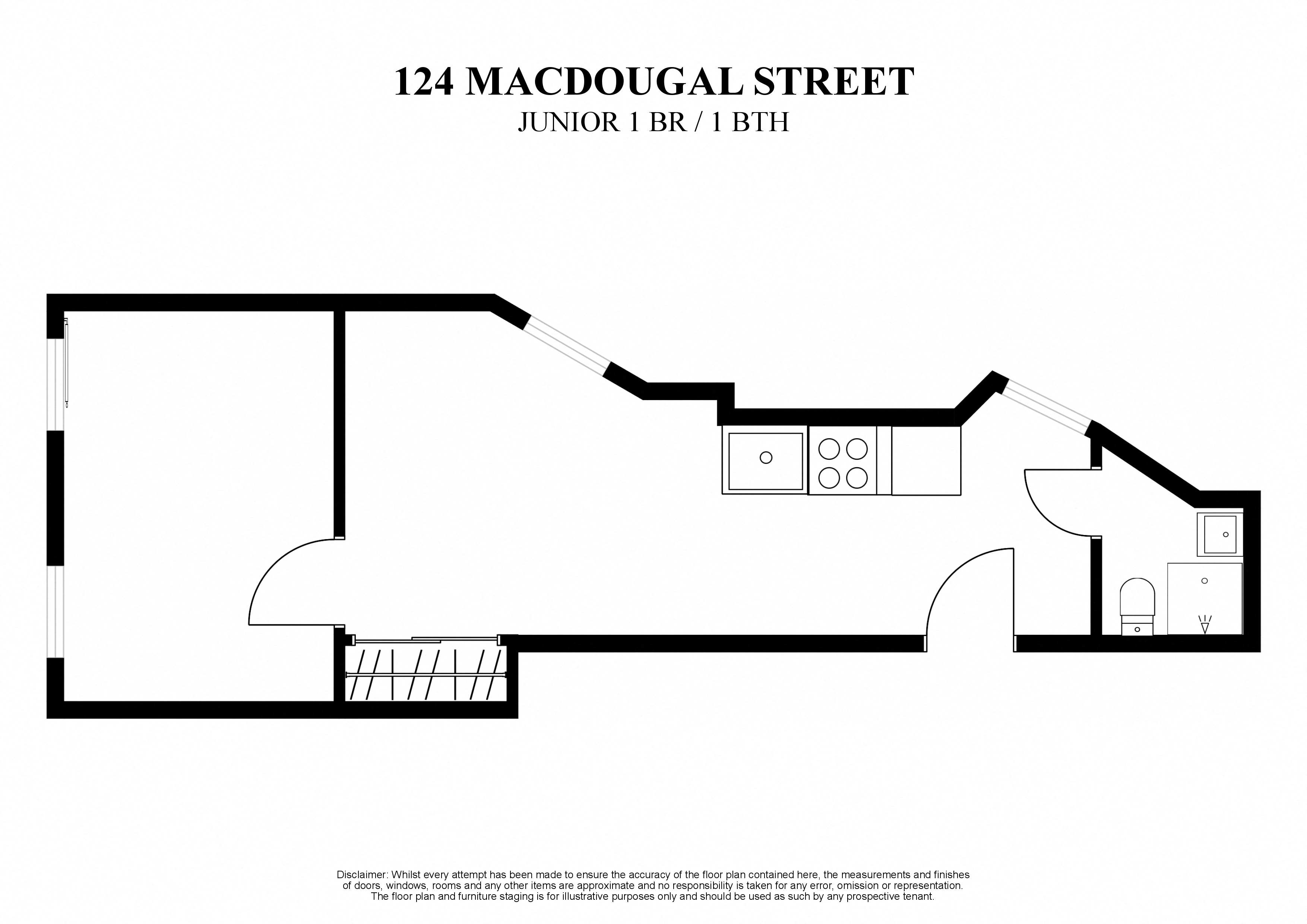 Floor plan for 1 bed, 1 bath